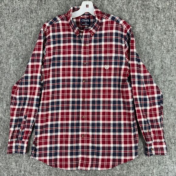 Chaps‎ Mens Flannel Shirt Large Red Plaid Performance Easycare Button-Up - Picture 1 of 7